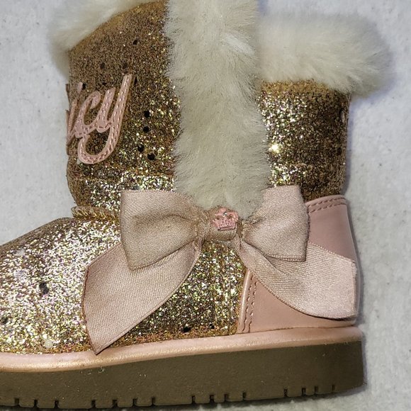 JUICY COUTURE GIRLS FURRY COMFORTABLE SNOW BOOT GOLD GLITTER SIZE 8M GUC SEE PIC - Picture 3 of 10